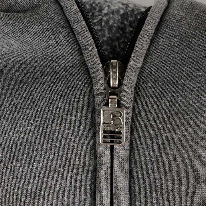 Russell Athletic Full-Zip Sweatshirt Hoodie, Men's Size XXL (approx.) cotton Charcoal Vintage Second Hand