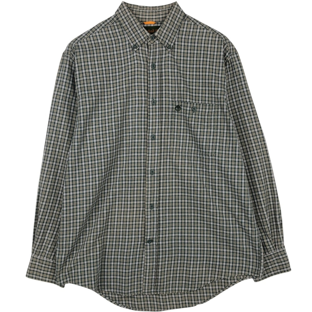 Vintage 90s-00'S Timberland long-sleeved button-down check shirt, men's size M cotton green type Vintage Second Hand