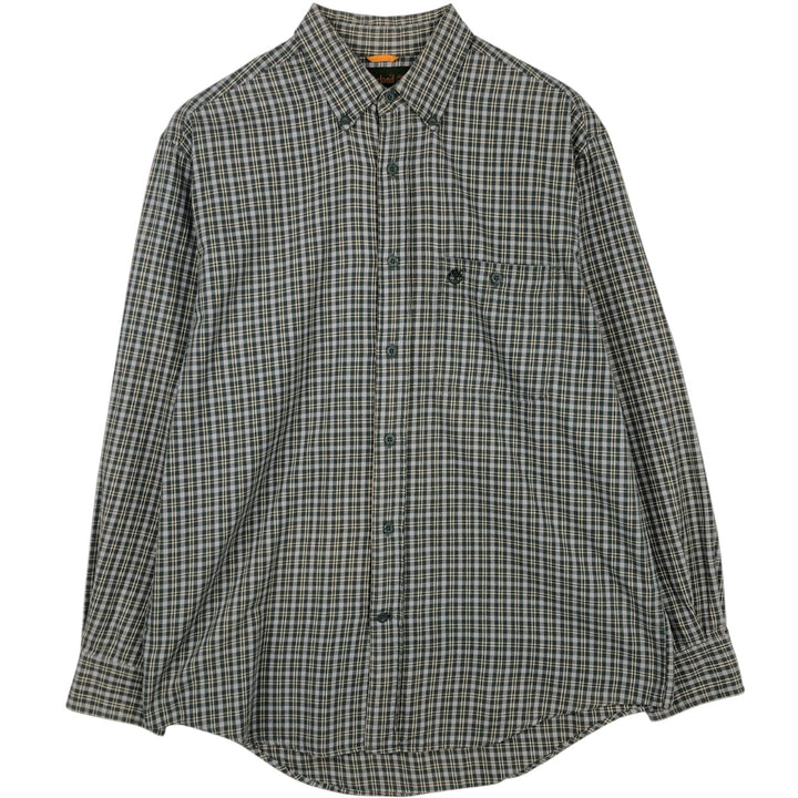 Vintage 90s-00'S Timberland long-sleeved button-down check shirt, men's size M cotton green type Vintage Second Hand