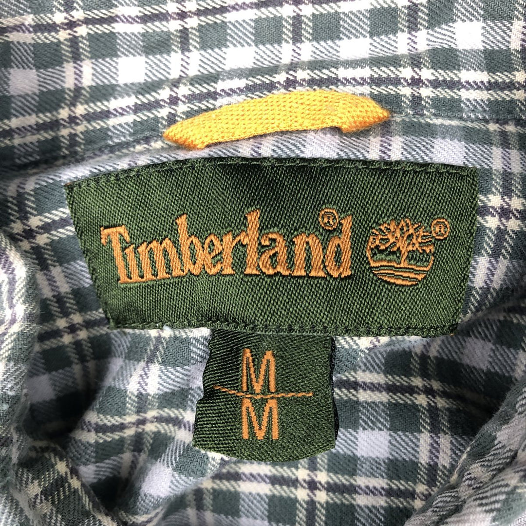 Vintage 90s-00'S Timberland long-sleeved button-down check shirt, men's size M cotton green type Vintage Second Hand