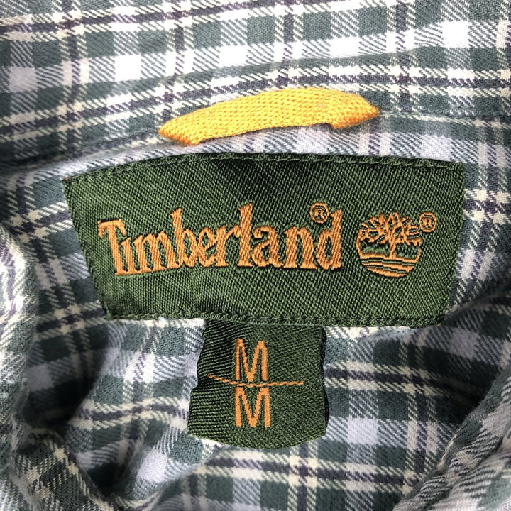 Vintage 90s-00'S Timberland long-sleeved button-down check shirt, men's size M cotton green type Vintage Second Hand
