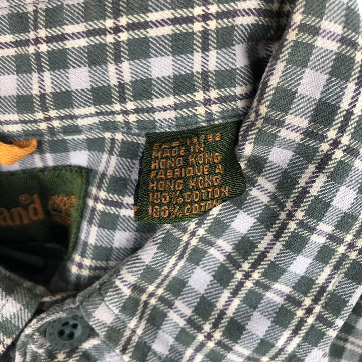 Vintage 90s-00'S Timberland long-sleeved button-down check shirt, men's size M cotton green type Vintage Second Hand