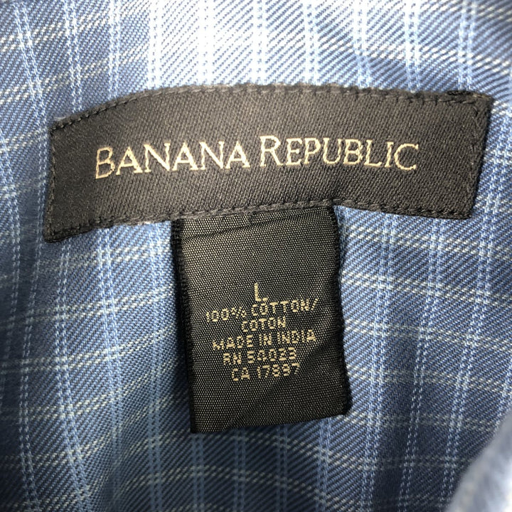 2000'S Banana Republic Long-Sleeve Button-Down Check Shirt, Men's Size L (approx.) cotton blue type Vintage Second Hand