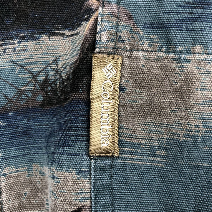 2000'S Columbia RIVER LODGE all-over dog print long-sleeved button-down shirt, men's size L (approx.) cotton green type Vintage Second Hand