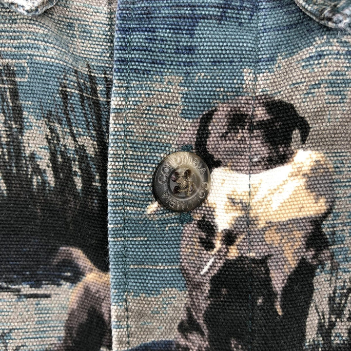 2000'S Columbia RIVER LODGE all-over dog print long-sleeved button-down shirt, men's size L (approx.) cotton green type Vintage Second Hand