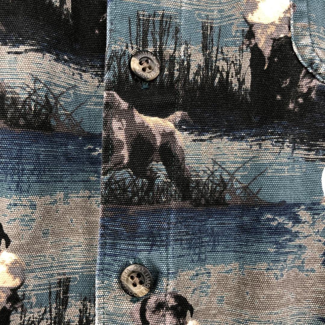2000'S Columbia RIVER LODGE all-over dog print long-sleeved button-down shirt, men's size L (approx.) cotton green type Vintage Second Hand