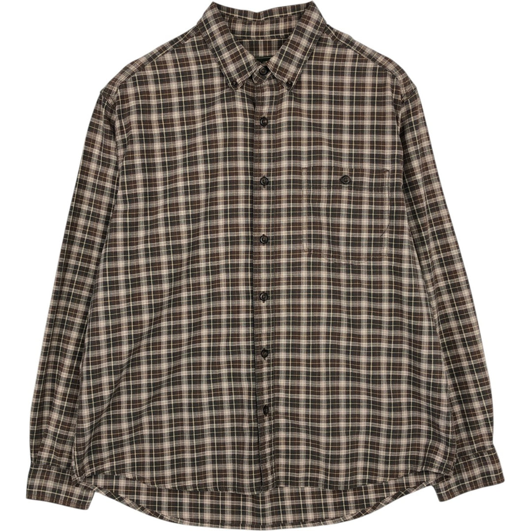 Eddie Bauer Long Sleeve Button-Down Check Shirt, Men's Size L cotton brown type Vintage Second Hand