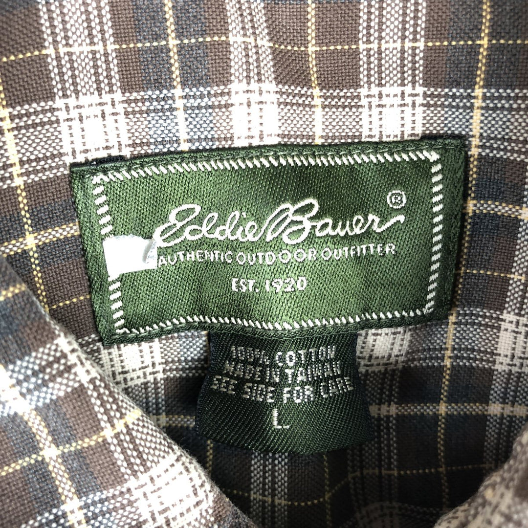 Eddie Bauer Long Sleeve Button-Down Check Shirt, Men's Size L cotton brown type Vintage Second Hand