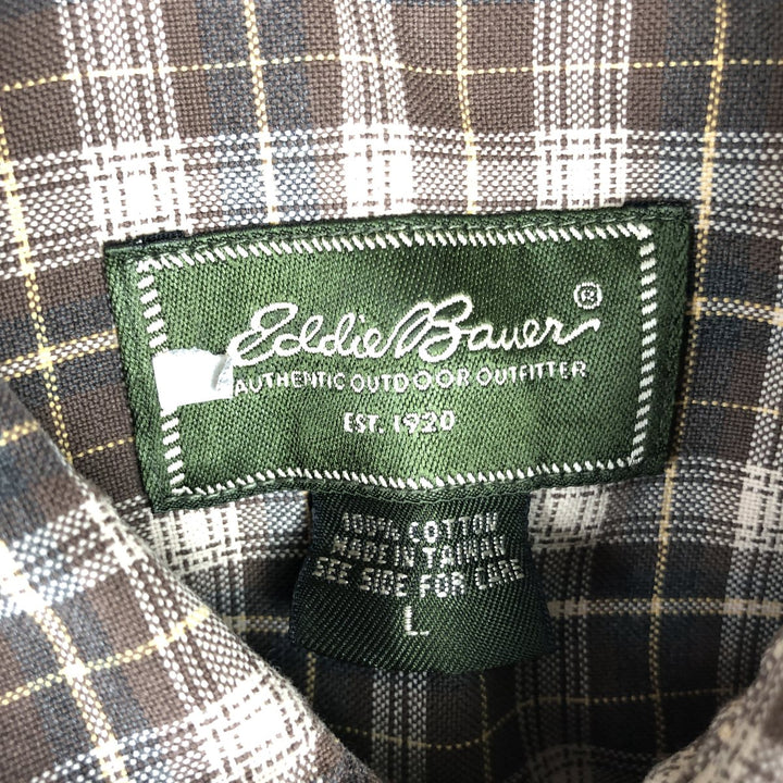 Eddie Bauer Long Sleeve Button-Down Check Shirt, Men's Size L cotton brown type Vintage Second Hand
