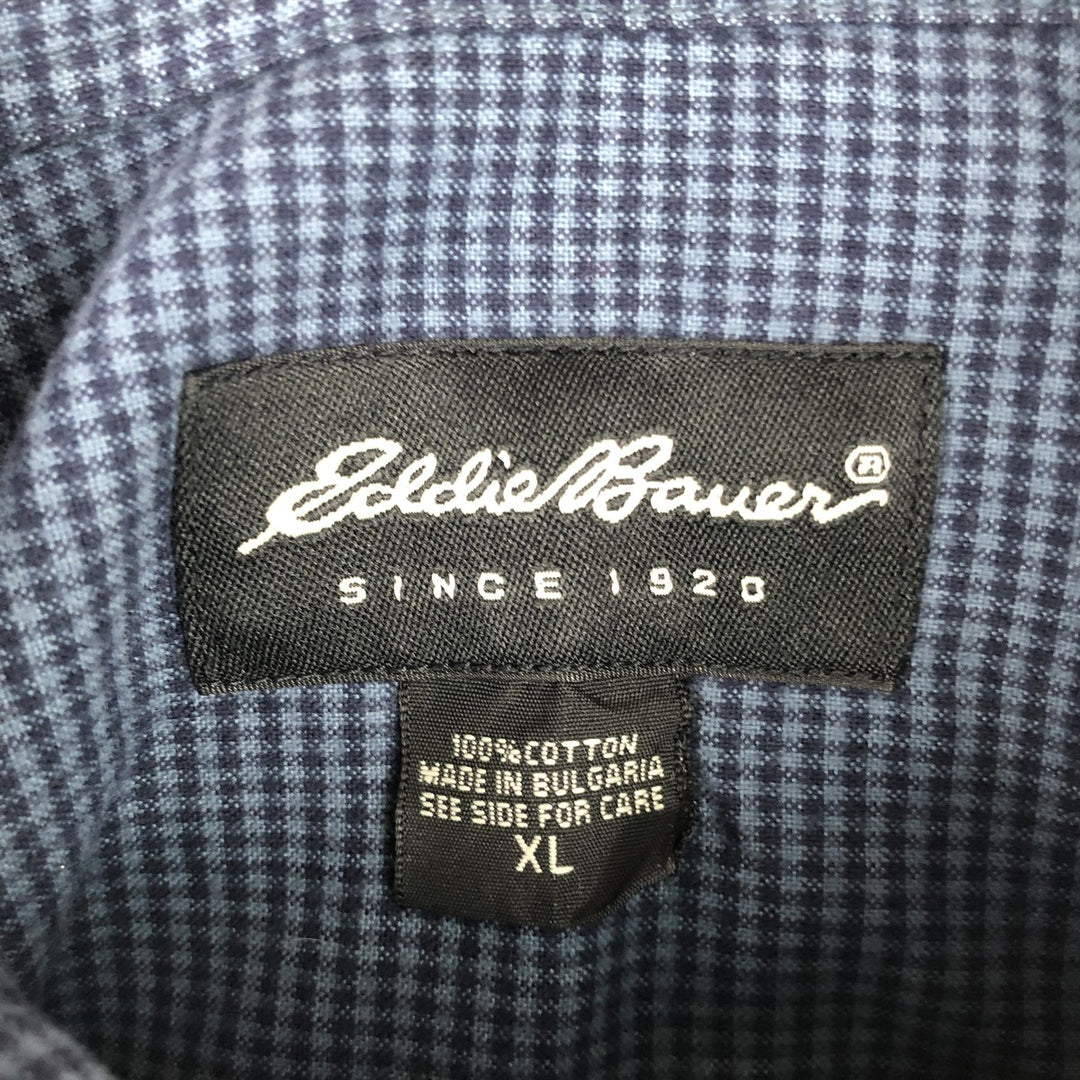 Eddie Bauer Gingham Check Long-Sleeve Cotton Check Shirt, Men's Size XL (approx.) cotton blue type Vintage Second Hand