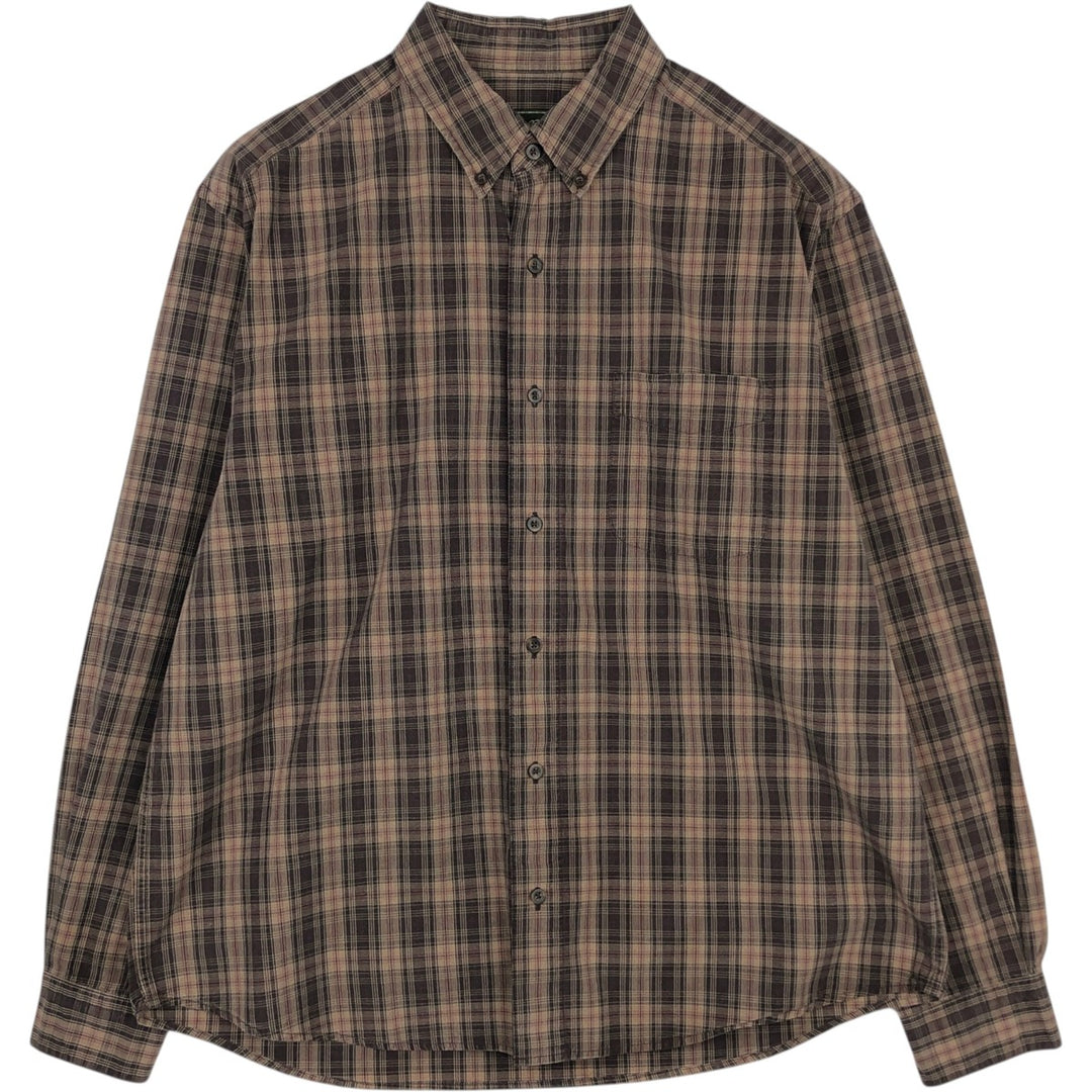 Eddie Bauer Long Sleeve Button-Down Check Shirt, Men's Size L cotton Beige type Vintage Second Hand