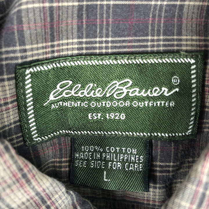 Eddie Bauer Long Sleeve Button-Down Check Shirt, Men's Size L cotton Beige type Vintage Second Hand