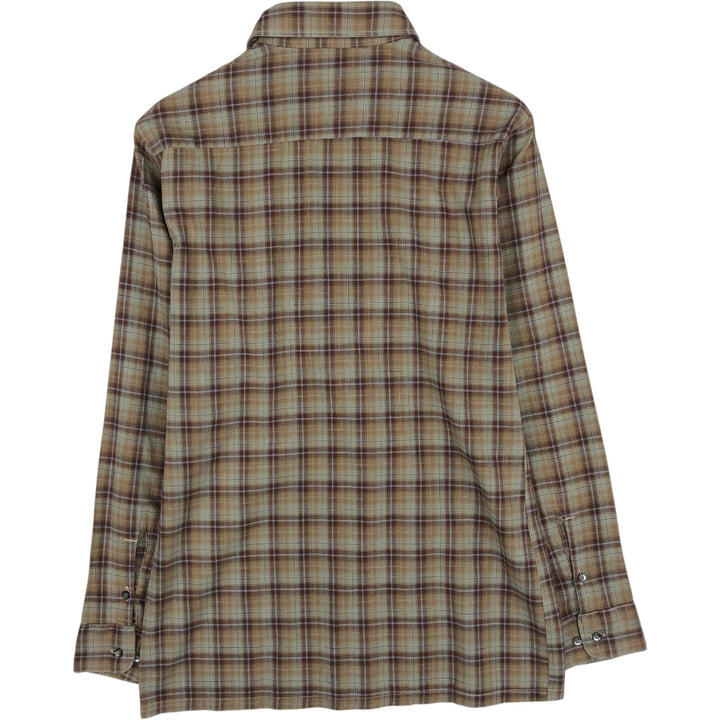 Pierre Cardin Long-Sleeve Cotton Check Shirt, Boxy Fit, Men's Size M cotton brown type Vintage Second Hand