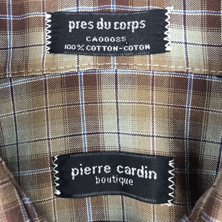 Pierre Cardin Long-Sleeve Cotton Check Shirt, Boxy Fit, Men's Size M cotton brown type Vintage Second Hand