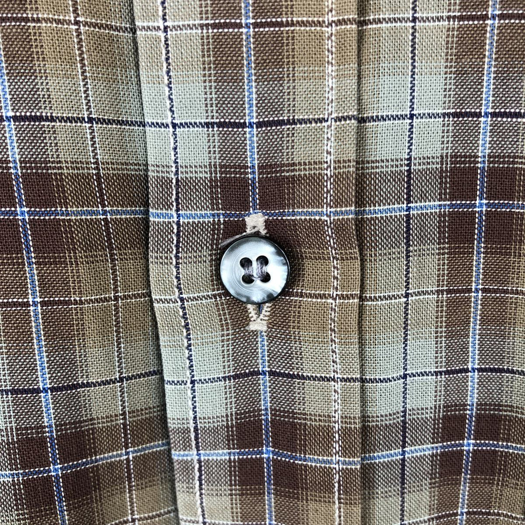 Pierre Cardin Long-Sleeve Cotton Check Shirt, Boxy Fit, Men's Size M cotton brown type Vintage Second Hand