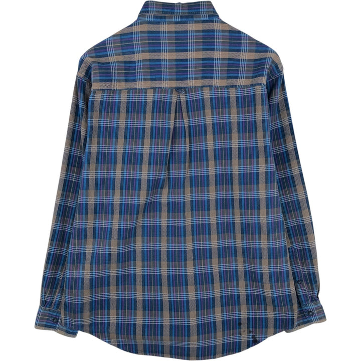 80s-90'S Eddie Bauer Black Tag Herringbone Long-Sleeve Cotton Check Shirt, Men's Size L (Equivalent), Vintage cotton blue type Vintage Second Hand