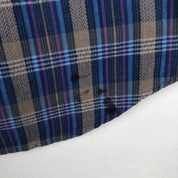 80s-90'S Eddie Bauer Black Tag Herringbone Long-Sleeve Cotton Check Shirt, Men's Size L (Equivalent), Vintage cotton blue type Vintage Second Hand