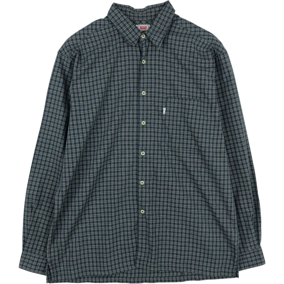 90'S Levi's Long-Sleeve Cotton Check Shirt, Boxy Shirt, Men's Size L (Equivalent), Vintage cotton Green type dark green Vintage Second Hand