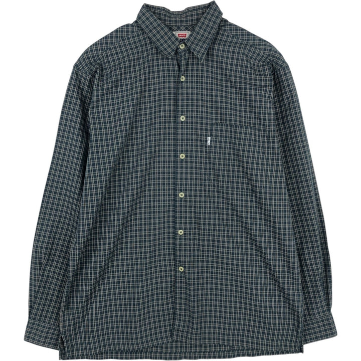90'S Levi's Long-Sleeve Cotton Check Shirt, Boxy Shirt, Men's Size L (Equivalent), Vintage cotton Green type dark green Vintage Second Hand