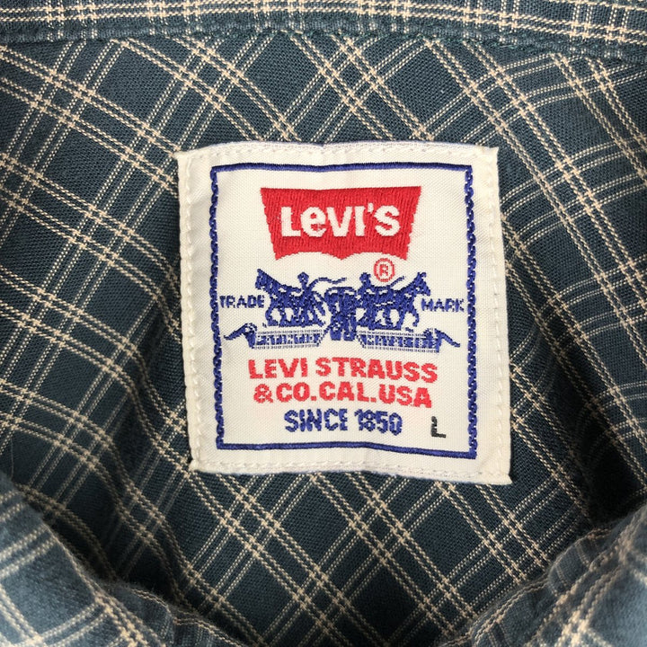 90'S Levi's Long-Sleeve Cotton Check Shirt, Boxy Shirt, Men's Size L (Equivalent), Vintage cotton Green type dark green Vintage Second Hand