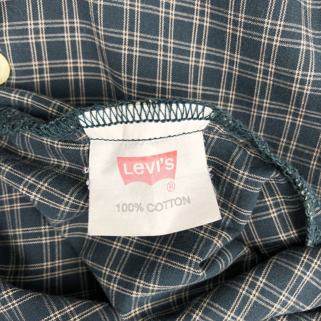 90'S Levi's Long-Sleeve Cotton Check Shirt, Boxy Shirt, Men's Size L (Equivalent), Vintage cotton Green type dark green Vintage Second Hand