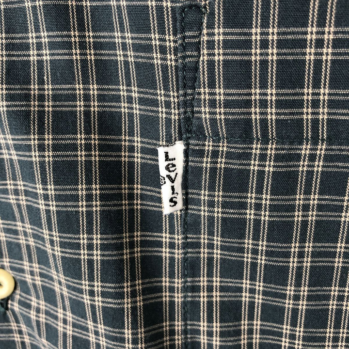 90'S Levi's Long-Sleeve Cotton Check Shirt, Boxy Shirt, Men's Size L (Equivalent), Vintage cotton Green type dark green Vintage Second Hand
