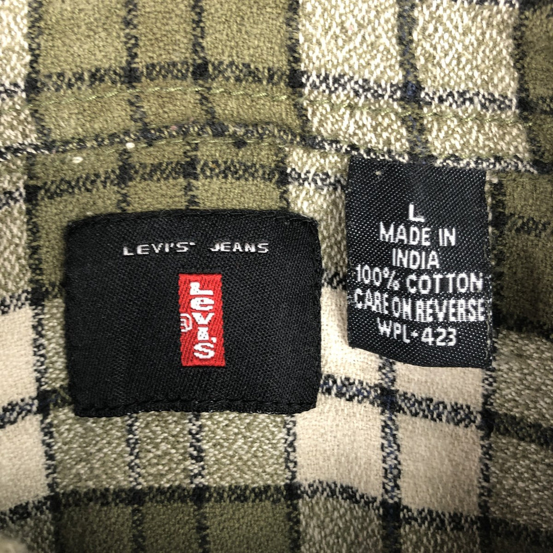 Levi's Jeans Wear Long-Sleeve Check Shirt, Boxy Shirt, Men's Size L (approx.) cotton green type Vintage Second Hand