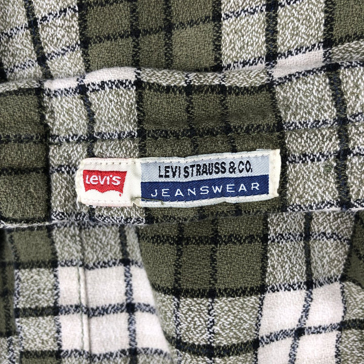 Levi's Jeans Wear Long-Sleeve Check Shirt, Boxy Shirt, Men's Size L (approx.) cotton green type Vintage Second Hand
