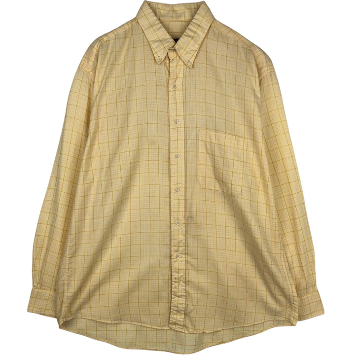 Burberry's London Long-Sleeve Button-Down Check Shirt, Made in USA, Men's Size L (approx.) unclear yellow type Vintage Second Hand