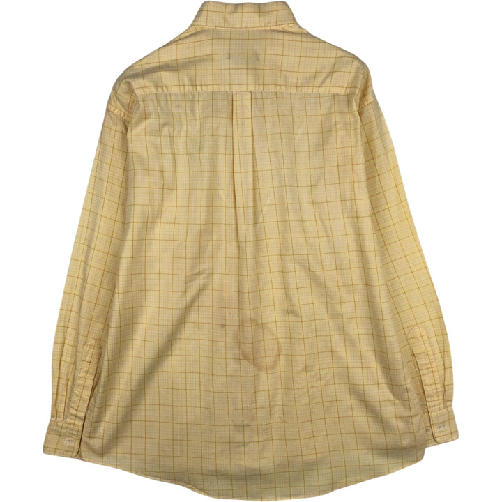 Burberry's London Long-Sleeve Button-Down Check Shirt, Made in USA, Men's Size L (approx.) unclear yellow type Vintage Second Hand