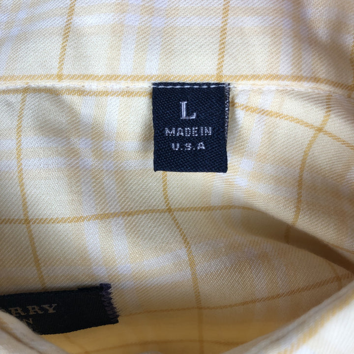Burberry's London Long-Sleeve Button-Down Check Shirt, Made in USA, Men's Size L (approx.) unclear yellow type Vintage Second Hand