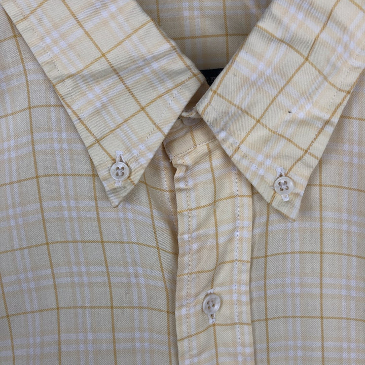Burberry's London Long-Sleeve Button-Down Check Shirt, Made in USA, Men's Size L (approx.) unclear yellow type Vintage Second Hand