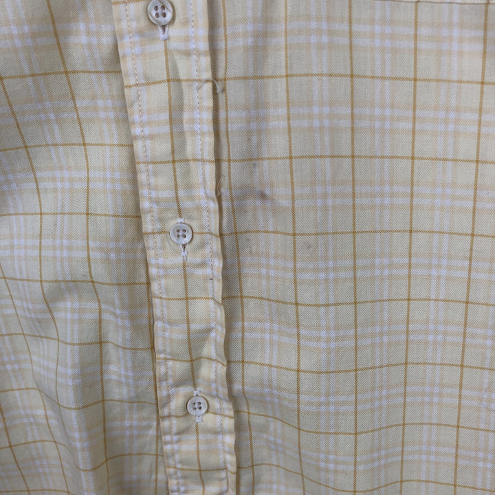 Burberry's London Long-Sleeve Button-Down Check Shirt, Made in USA, Men's Size L (approx.) unclear yellow type Vintage Second Hand