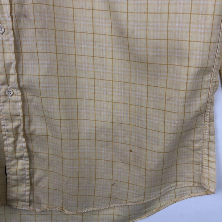 Burberry's London Long-Sleeve Button-Down Check Shirt, Made in USA, Men's Size L (approx.) unclear yellow type Vintage Second Hand