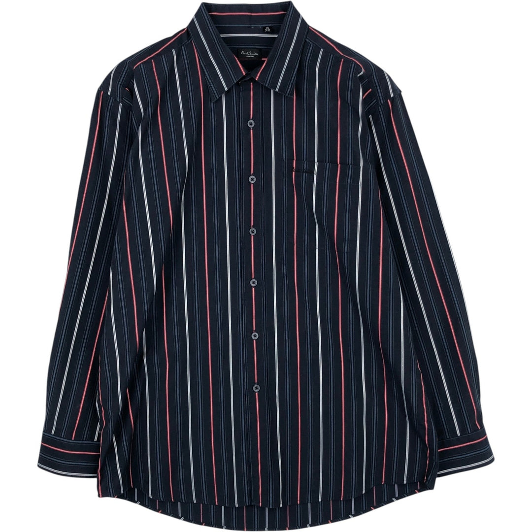 Paul Smith LONDON Long-Sleeve Cotton Stripe Shirt, Men's Size XL (approx.) polyester navy blue type Vintage Second Hand