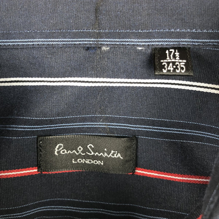 Paul Smith LONDON Long-Sleeve Cotton Stripe Shirt, Men's Size XL (approx.) polyester navy blue type Vintage Second Hand