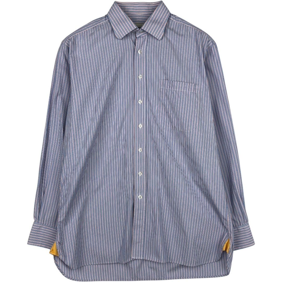Aquascutum Wide Collar Long Sleeve Cotton Stripe Shirt, Men's Size M (approx.) cotton blue type Vintage Second Hand
