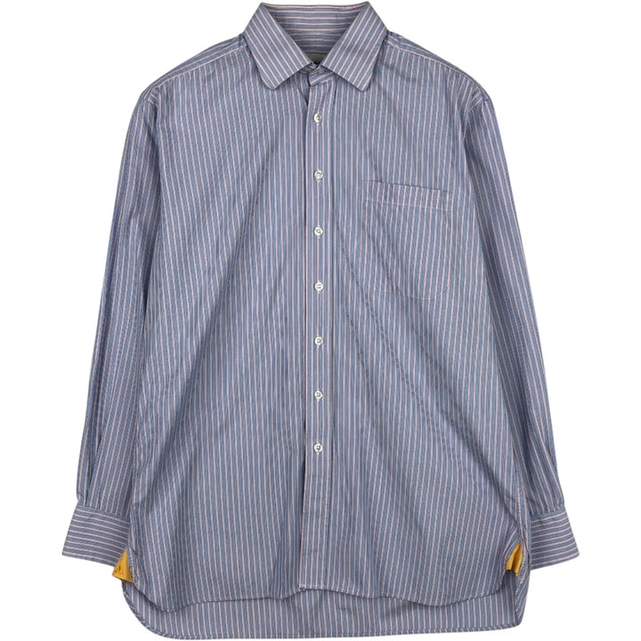 Aquascutum Wide Collar Long Sleeve Cotton Stripe Shirt, Men's Size M (approx.) cotton blue type Vintage Second Hand