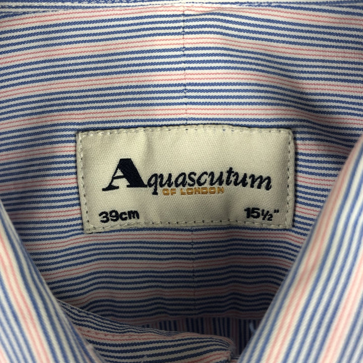 Aquascutum Wide Collar Long Sleeve Cotton Stripe Shirt, Men's Size M (approx.) cotton blue type Vintage Second Hand