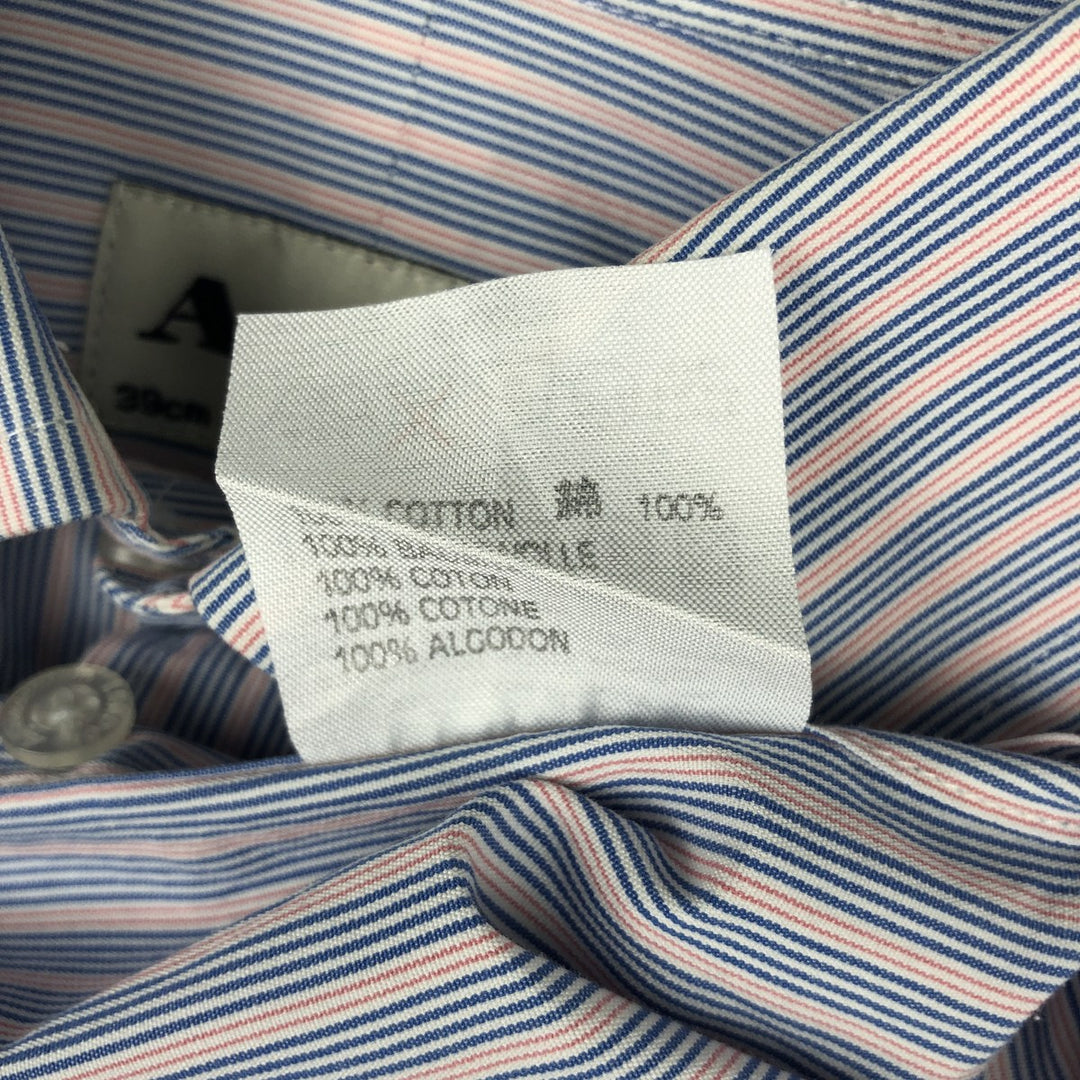Aquascutum Wide Collar Long Sleeve Cotton Stripe Shirt, Men's Size M (approx.) cotton blue type Vintage Second Hand