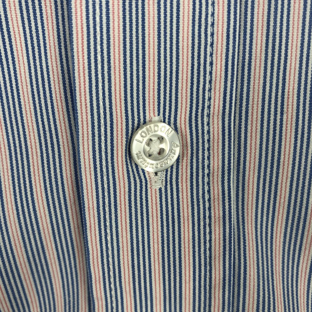 Aquascutum Wide Collar Long Sleeve Cotton Stripe Shirt, Men's Size M (approx.) cotton blue type Vintage Second Hand