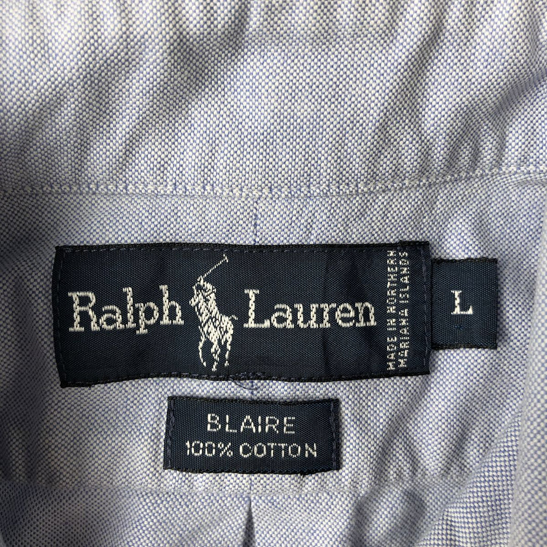 Ralph Lauren BLAIRE short sleeve button down shirt, men's size L cotton blue type Vintage Second Hand