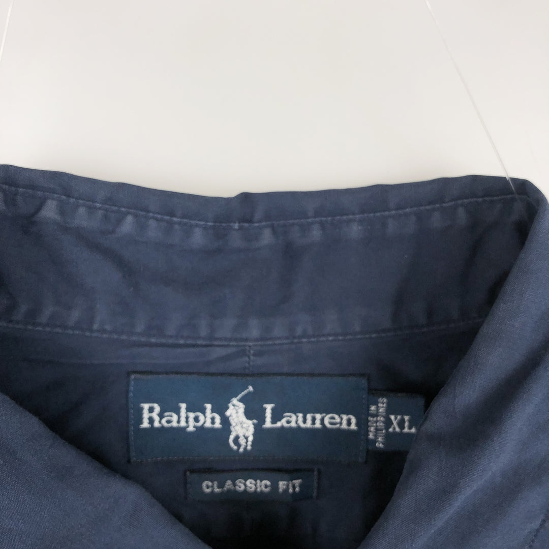 Ralph Lauren Classic Fit Short Sleeve Button Down Shirt Men's XL cotton navy blue type Vintage Second Hand