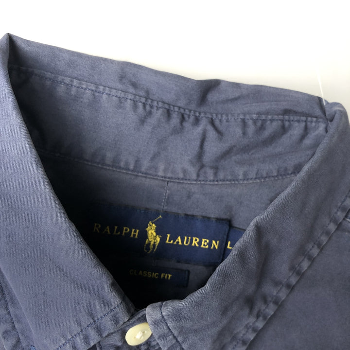 Ralph Lauren RALPH LAUREN short-sleeved button-down shirt, men's size L cotton navy blue type Vintage Second Hand