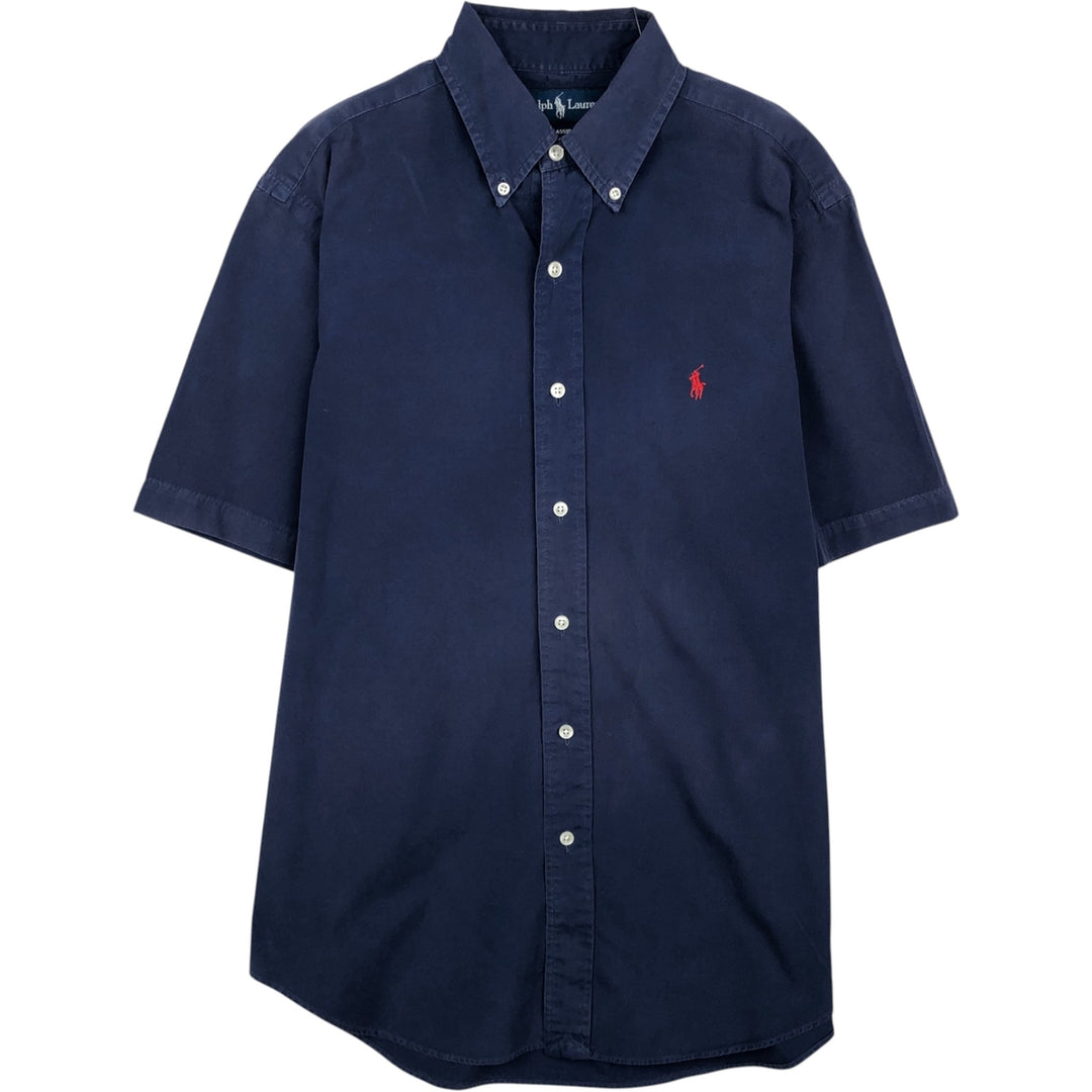 Ralph Lauren Classic Fit short sleeve button down shirt, men's size M cotton navy blue type Vintage Second Hand