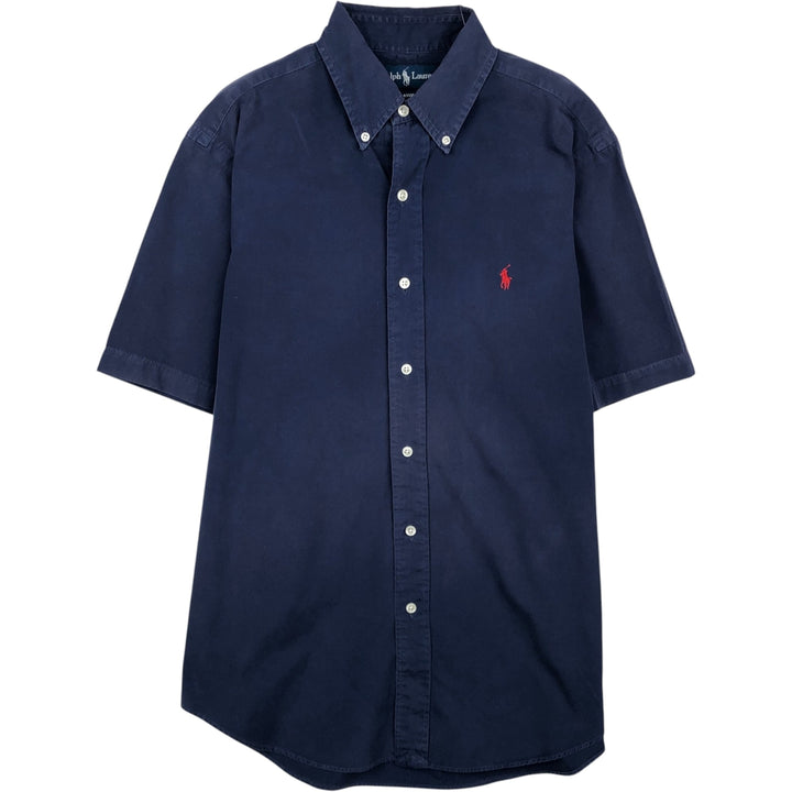 Ralph Lauren Classic Fit short sleeve button down shirt, men's size M cotton navy blue type Vintage Second Hand