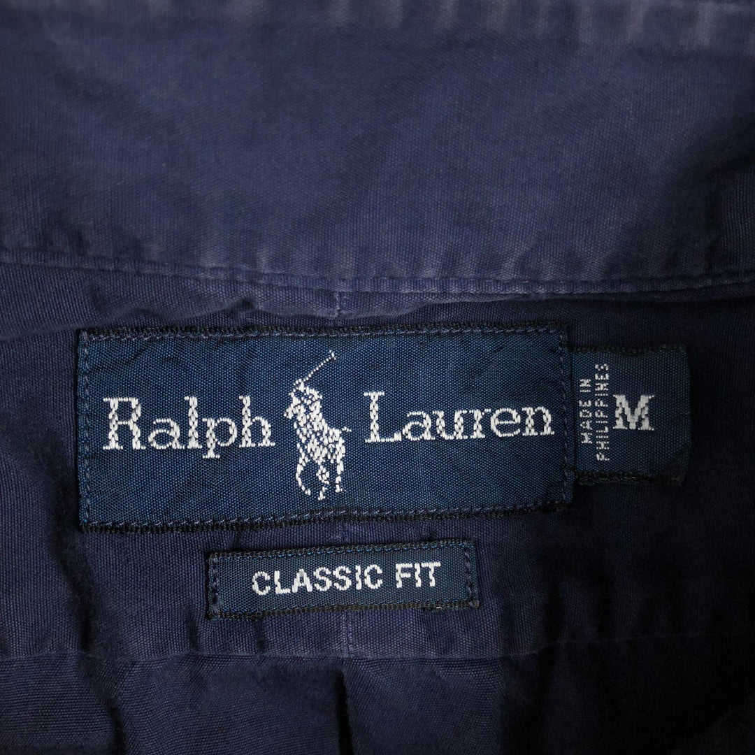 Ralph Lauren Classic Fit short sleeve button down shirt, men's size M cotton navy blue type Vintage Second Hand