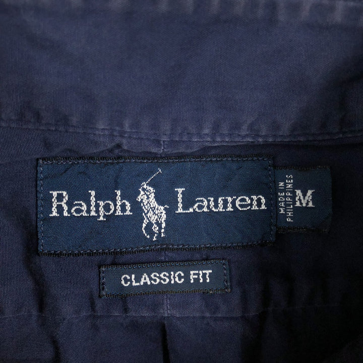 Ralph Lauren Classic Fit short sleeve button down shirt, men's size M cotton navy blue type Vintage Second Hand