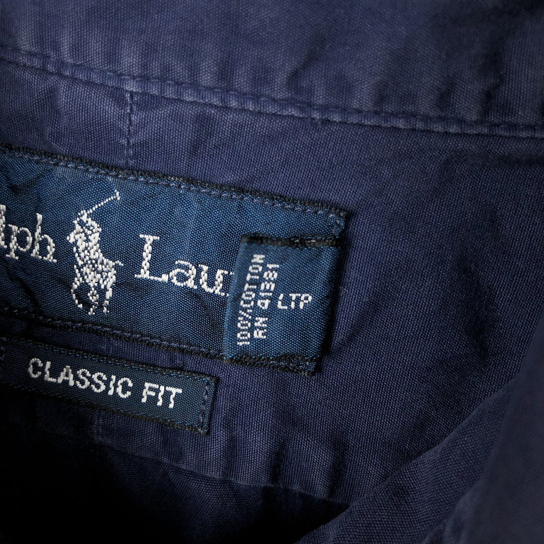 Ralph Lauren Classic Fit short sleeve button down shirt, men's size M cotton navy blue type Vintage Second Hand