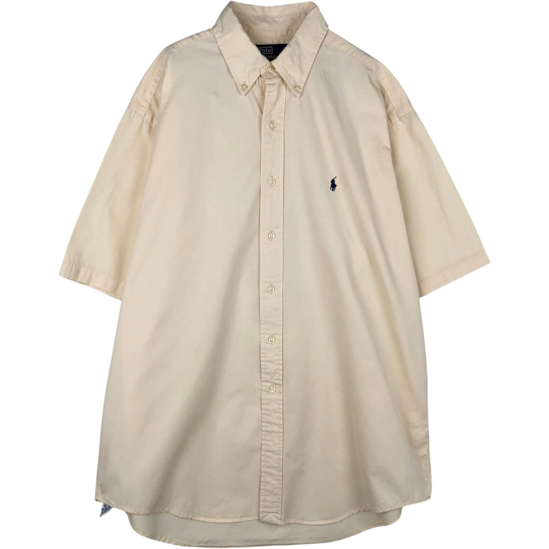 Ralph Lauren POLO by Ralph Lauren Short-Sleeve Button-Down Shirt, Made in Canada, Men's Size L (approx.) cotton ivory Vintage Second Hand